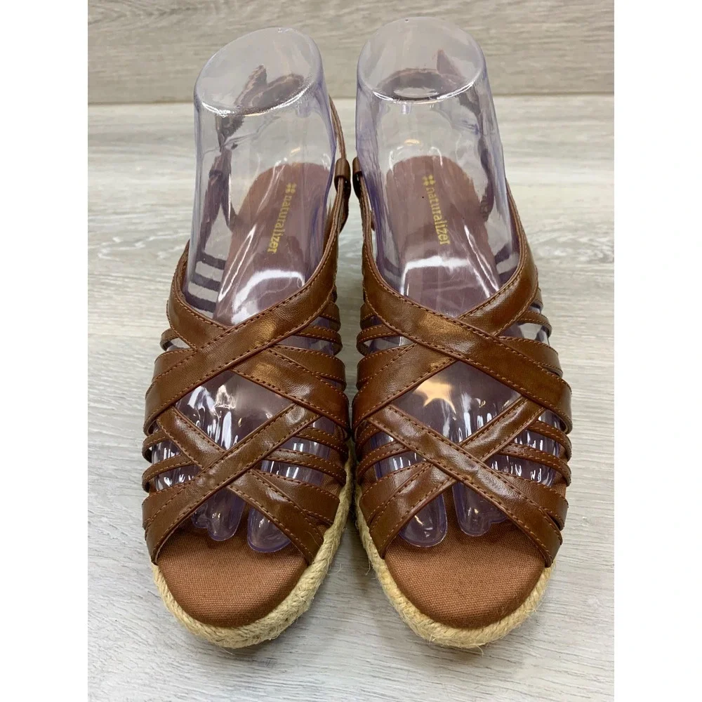 Naturalizer Brewster Brown Metallic Espadrille Wedge Sandals 7 Casual Shoes